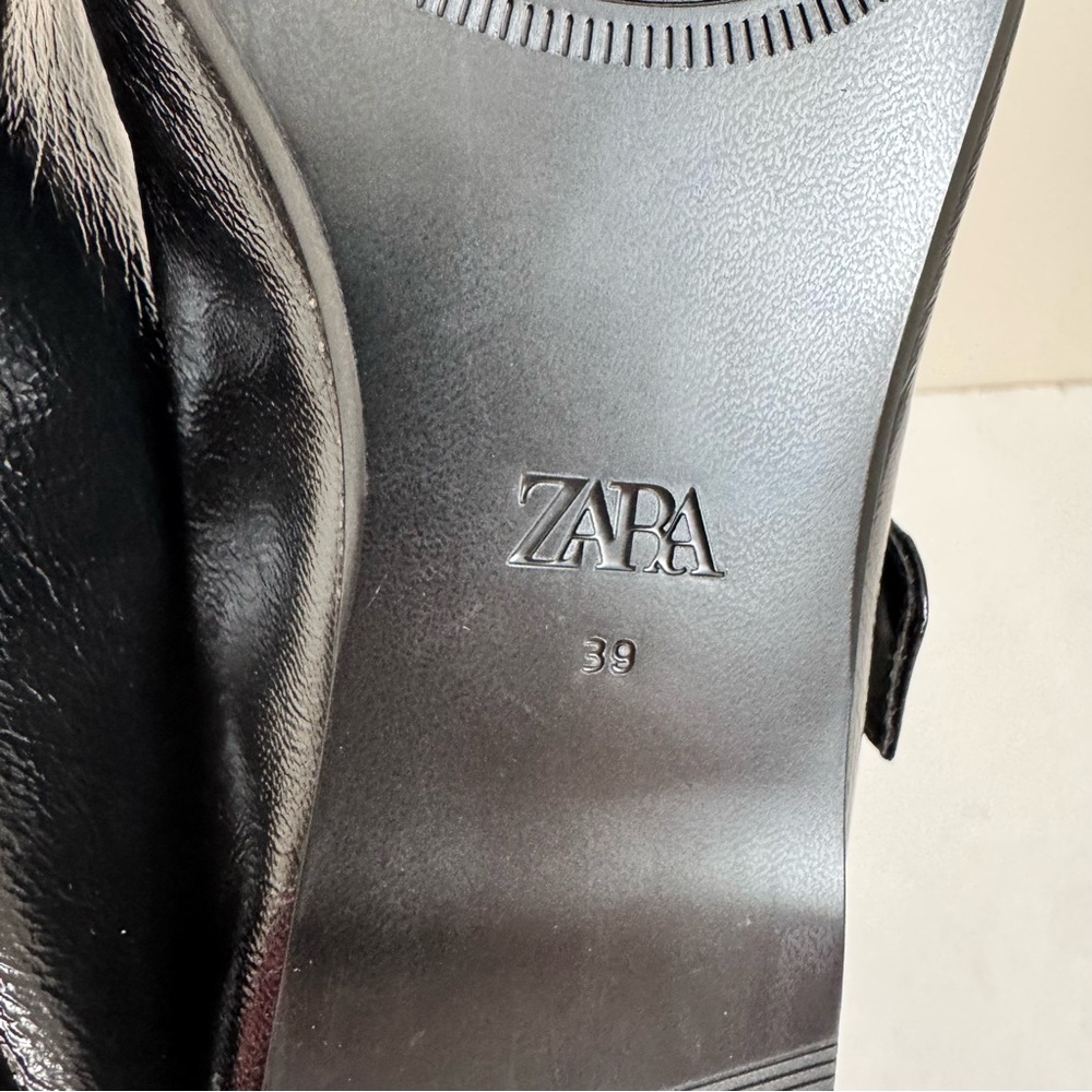 NWT ZARA LEATHER BUCKLE BALLET FLATS in BLACK size 39 /9 - Picture 15 of 16